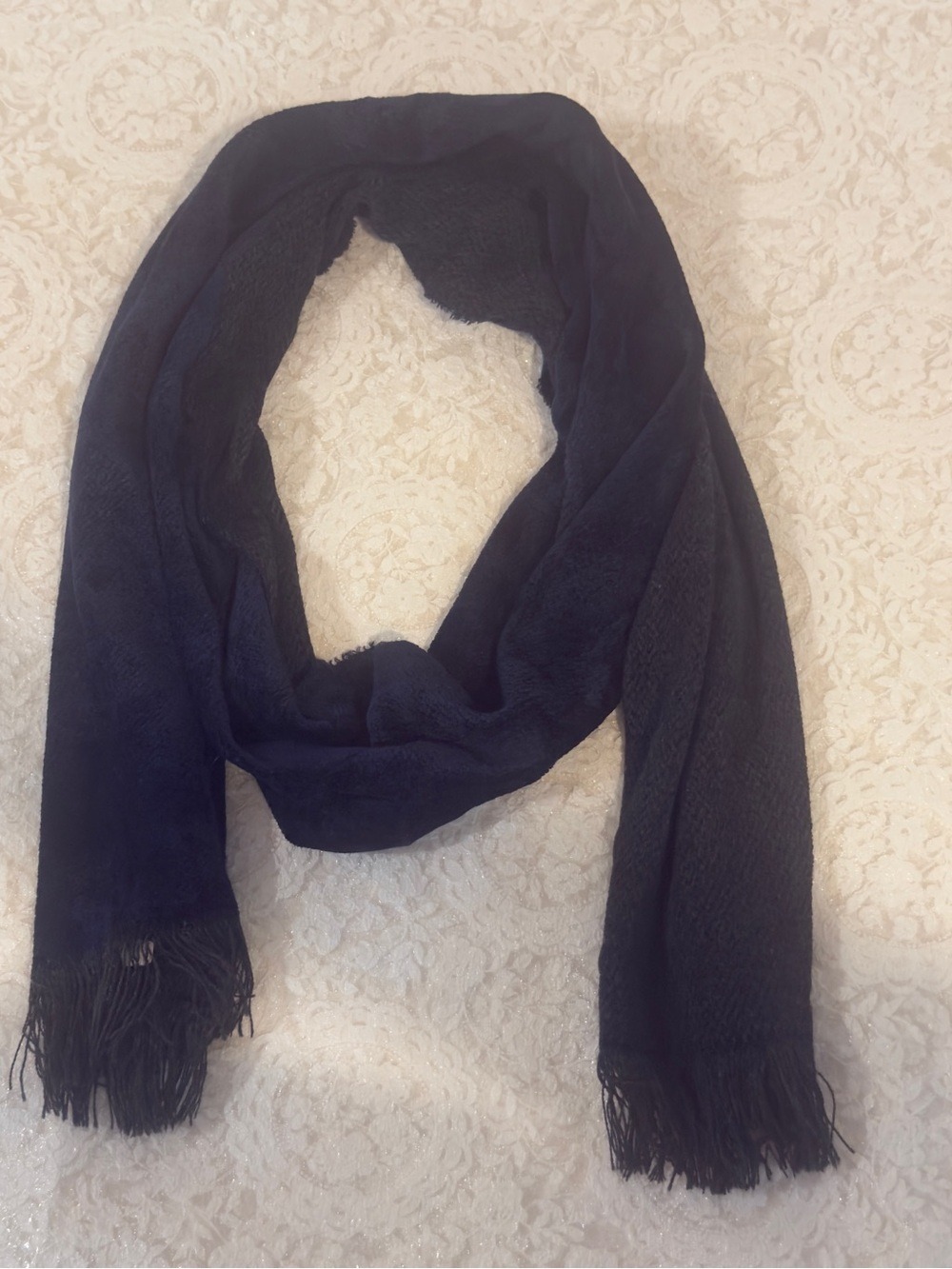 Classic dark blue Fringe Wrap Scarf for Women Italy 🇮🇹 made